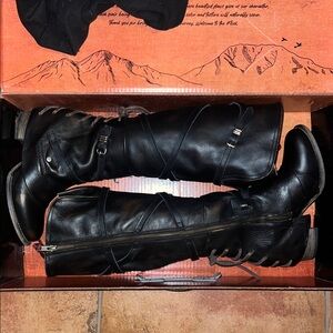 Freebird Black Leather Heeled Boots